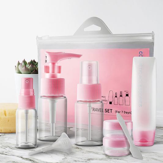 9pcs/set Travel Refillable Bottles Set Spray Emulsion Bottle Portable Plastic Cosmetic Storage Bottle Organizer Set