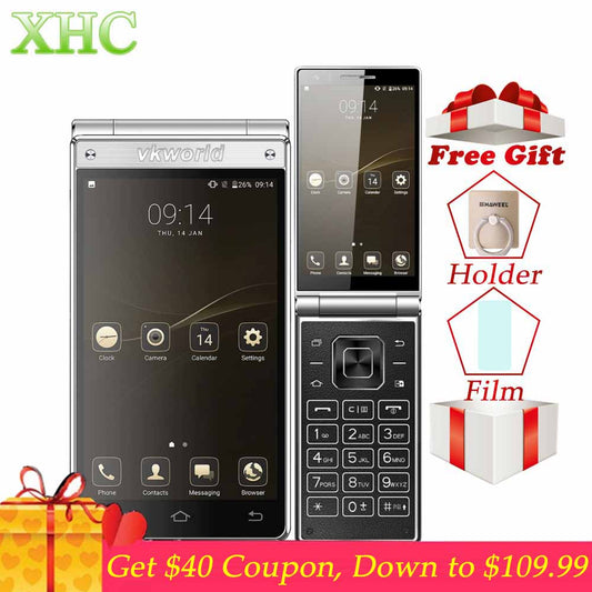 Vkworld T2 Plus Flip 4G Smartphone RAM 3GB ROM 32GB MT6737 Quad Core 4.2 inch Dual Screen Android 7.0 Dual SIM GPS Mobile Phones