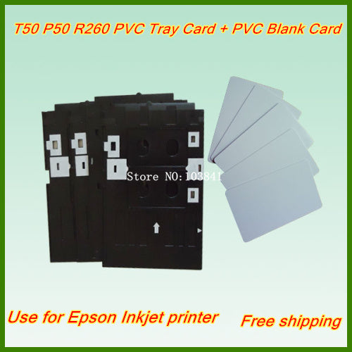 230PCS PVC Blank White Card + 1PC Tray card for Epson T50 T60 P50 R260 R270 R280 R290 Tray Card inkjet printer PVC ID Card tray