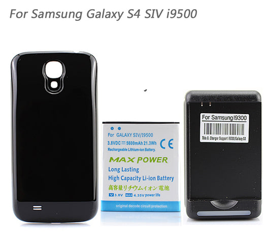 5600 mAh Extended Battery + Black Back Cover Case + USB Wall Charger For Samsung Galaxy S4 SIV i9500 Black Replacement Batteria