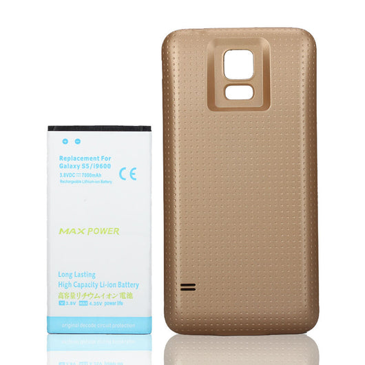 S5 i9600 7000mAh Extended Backup Battery + Gold Back Cover Case For Samsung Galaxy S5 i9600 Phone Replacement Battery Batteria