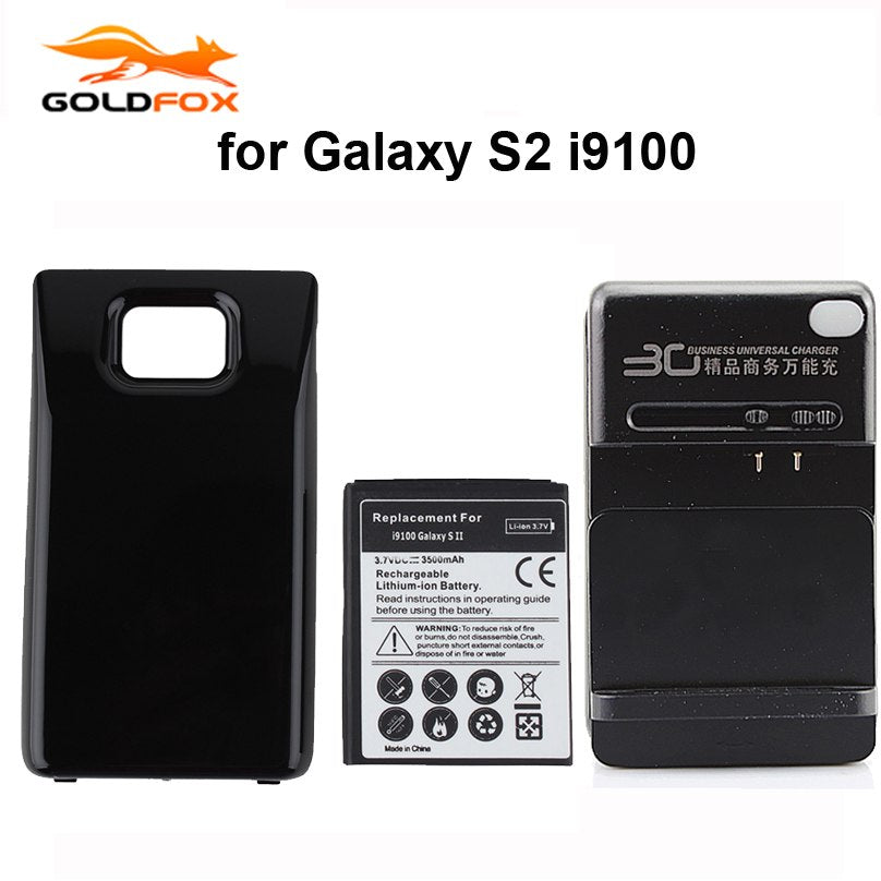 Replacement 3500mAh Extended Phone Battery + Black Backup Back Cover + Wall Charger For Samsung Galaxy S2 i9100 i9103 i9105