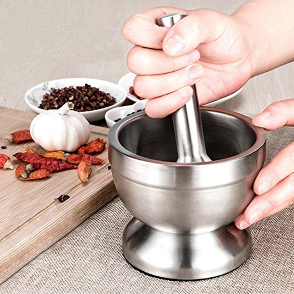 Stainless Steel Spice Grinder Garlic Pill Grinder Mortar & Pestle Set