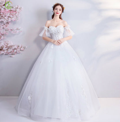 SSYFashion New White Lace Wedding Dress The Bride Married Romantic Sweetheart Appliques Beading Floor-length Wedding Gown