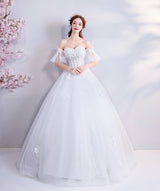 SSYFashion New White Lace Wedding Dress The Bride Married Romantic Sweetheart Appliques Beading Floor-length Wedding Gown