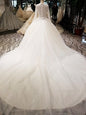 SSYFashion New High-end Wedding Dress The Bride Luxury Long Sleeved Deep V-neck Lace Beading Court Train Wedding Gown Custom