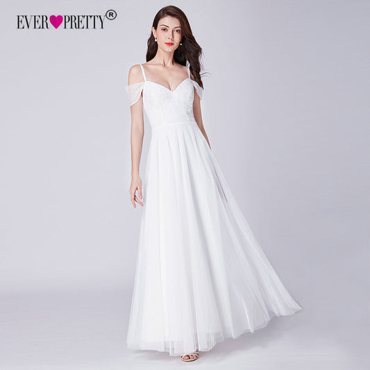 Simple Wedding Dress Ever Pretty EP07519WH Elegant A Line V Neck Lace Wedding Dresses Off Shoulder Bridal Gowns Vestido De Bodas