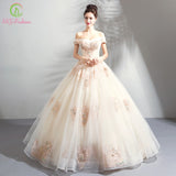 SSYFashion New Luxury Wedding Dress The Bride Married Champagne Pink Lace Appliques Beading A-line Floor-length Wedding Gown