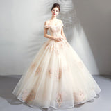 SSYFashion New Luxury Wedding Dress The Bride Married Champagne Pink Lace Appliques Beading A-line Floor-length Wedding Gown