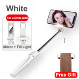 Baseus Wired Selfie Stick For iPhone With Beauty-Skin Fill Light Rear Mirror Extendable Self Stick 3.5mm Jack For Samsung Huawei