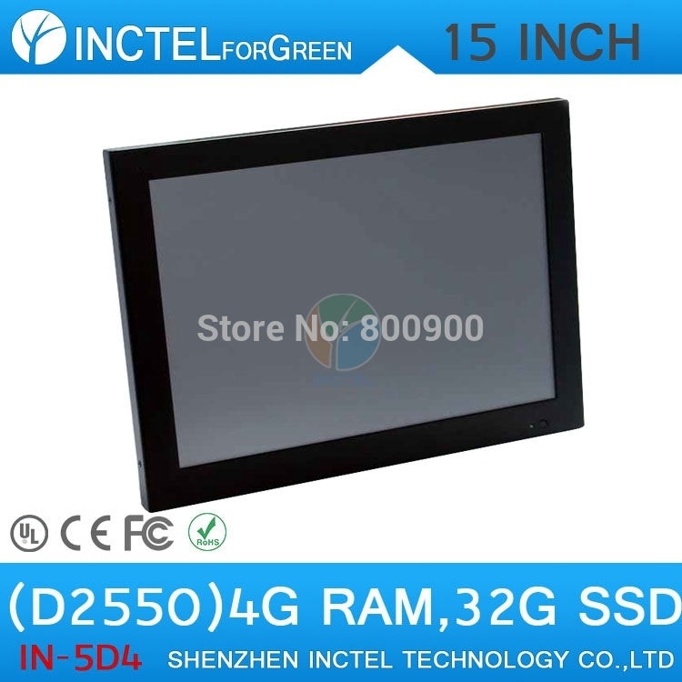 Windows XP 7 all in one touchscreen POS with LED 2mm panel HDMI 2*RS232 15" Intel Atom D2550 Dual Core 1.86Ghz 4G RAM 32G SSD