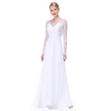 Ever Pretty Cheap Chiffon Wedding Dress Elegant A Line V Neck Flare Sleeve Long Beach Bridal Gown 2018 Robe De Mariee EP09890WH