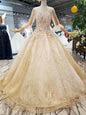 SSYFashion New  High-end Champange Wedding Dress Vintage Luxury Princess Lace Flower Beading Prom Party Gown Vestido De Noiva