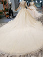 SSYFashion New Luxury Wedding Dress High-end Champagne Bride Long Sleeved Lace Appliques Beading Court Train Wedding Gown Custom