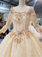 SSYFashion New Luxury Wedding Dress High-end Champagne Bride Long Sleeved Lace Appliques Beading Court Train Wedding Gown Custom