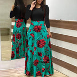 Plus Size Ladies Long Sleeve Floral Boho Dress Womens Party Bodycon Maxi Dress Clothing Evening Cocktail