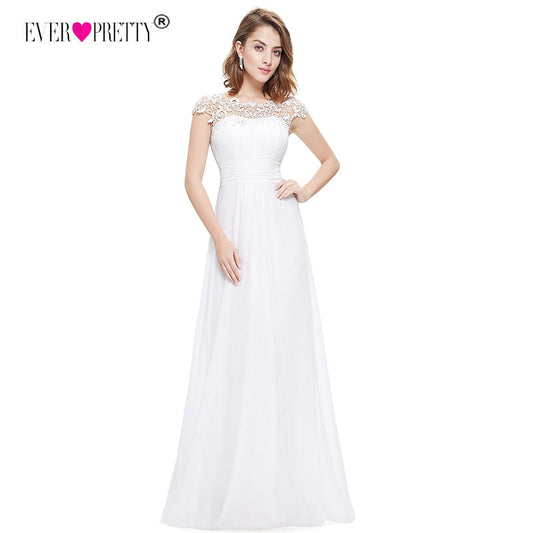 Vestido De Noiva Ever Pretty Plus Size Elegant Beautiful Lace Appliques Chiffon White Bride Gowns For Women Wedding Dress 2018