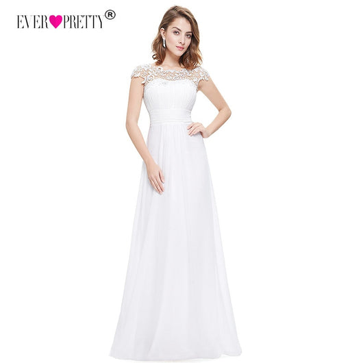 Vestido De Noiva Ever Pretty Plus Size Elegant Beautiful Lace Appliques Chiffon White Bride Gowns For Women Wedding Dress 2018