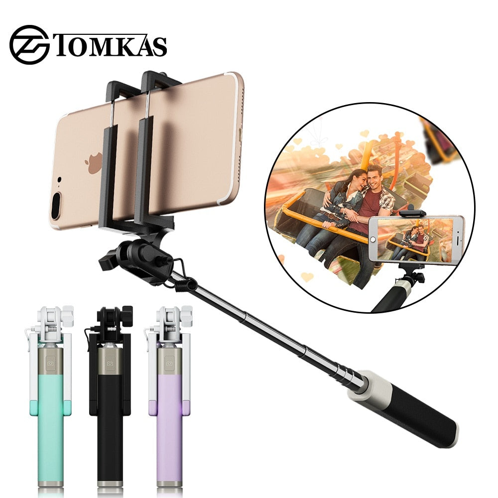 TOMKAS New Selfie Stick For Xiaomi Huawei Samsung Mobile Phone Foldable Portable Monopod Universal Mini Selfie Stick With Button