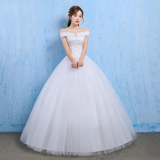 Crystal Dress Wedding Long 2019 Lace Off-Shoulder Sweetheart Sleeveless Lace Up Cheap Wedding Dress Elegant Vestidos De Noivas