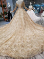 SSYFashion New Luxury Gold Wedding Dress Vintage High-end 3/4 Sleeved Lace Sequins Court Train Party Prom Gowns Vestido De Noiva