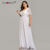 Plus Size Wedding Dress 2019 Ever Pretty EP09890WH Simple A-line Chiffon White Robe De Mariee Elegant V-neck Vestido De Noiva