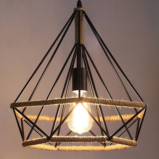 Vintage Hemp Rope Pendant Light American Country Loft Creative Personality Industrial Pendant Lamp for Restaurant Coffee Bar