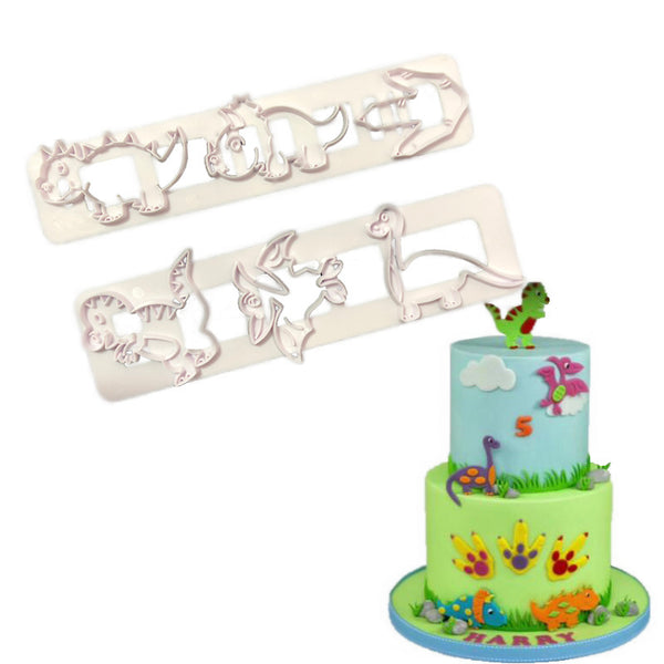 2 Pcs Dinosaur Shape Fondant Cake Plastic Mold Biscuits Cookie Molds Embossed Candy Mould Baking Cake Decoration Tools Kitchen