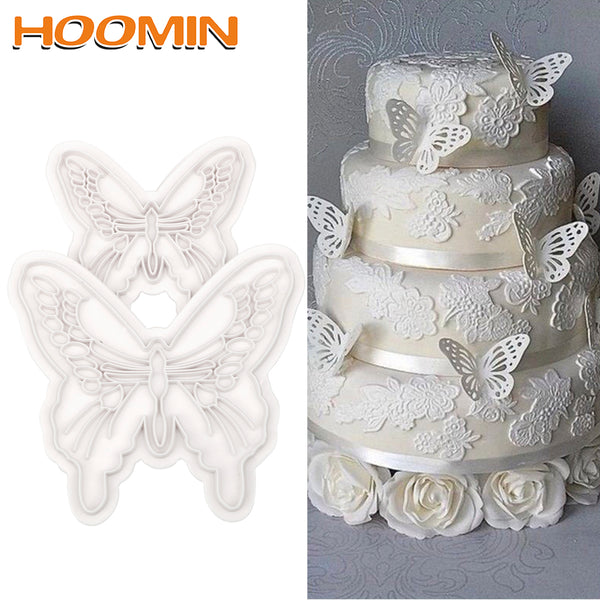 HOOMIN Cookie Plunger Cutter 2 pcs/set Food-Grade Plastic  Butterfly Shape Cake Mold 2 Sizes Fondant Decorating Tool