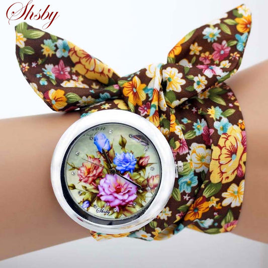 shsby design  Ladies flower cloth wristwatch fashion women dress watch high quality fabric watch sweet girls Bracelet  watch