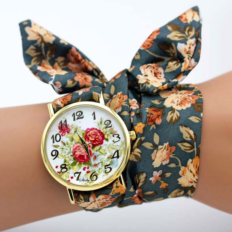 shsby design  Ladies flower cloth wristwatch fashion women dress watch high quality fabric watch sweet girls Bracelet  watch