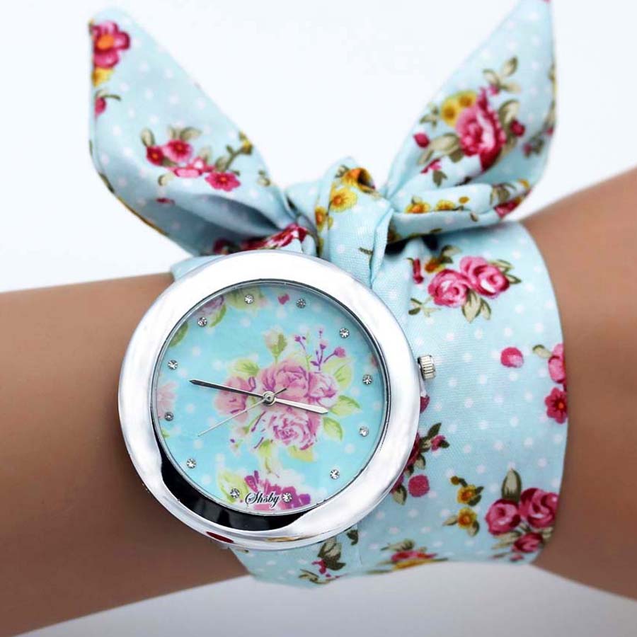 shsby design  Ladies flower cloth wristwatch fashion women dress watch high quality fabric watch sweet girls Bracelet  watch