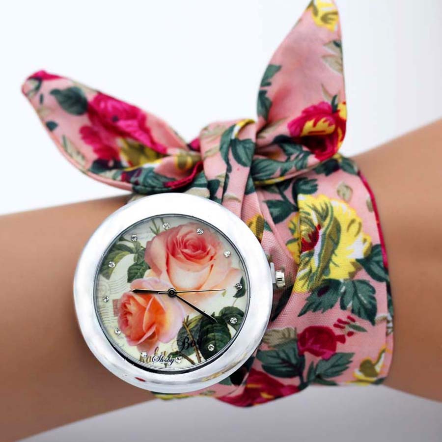 shsby design  Ladies flower cloth wristwatch fashion women dress watch high quality fabric watch sweet girls Bracelet  watch