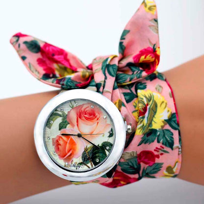 shsby design  Ladies flower cloth wristwatch fashion women dress watch high quality fabric watch sweet girls Bracelet  watch