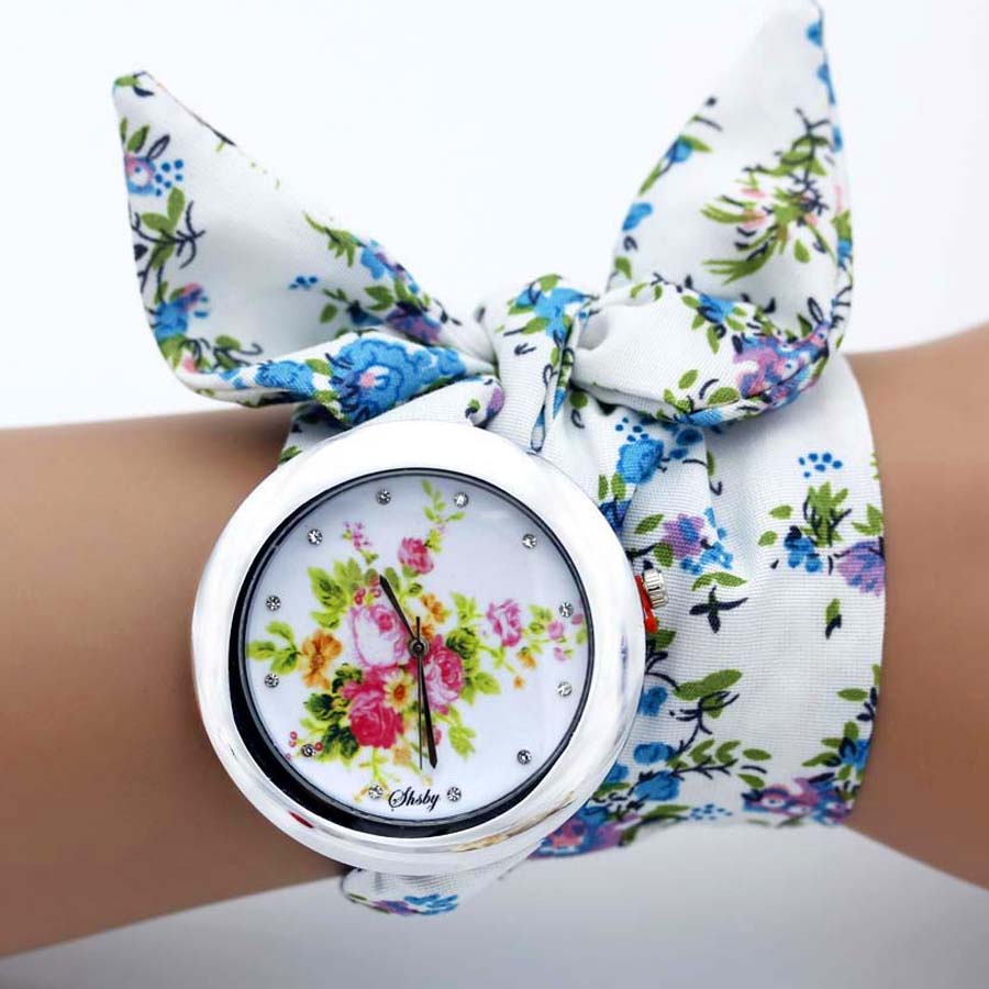 shsby design  Ladies flower cloth wristwatch fashion women dress watch high quality fabric watch sweet girls Bracelet  watch