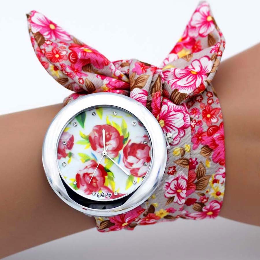 shsby design  Ladies flower cloth wristwatch fashion women dress watch high quality fabric watch sweet girls Bracelet  watch