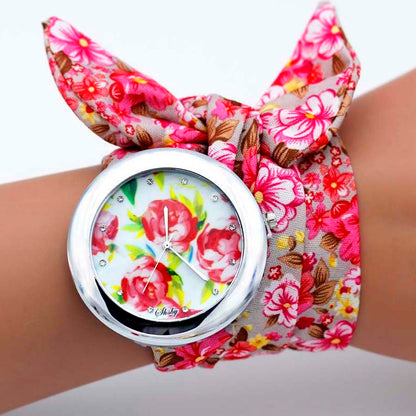 shsby design  Ladies flower cloth wristwatch fashion women dress watch high quality fabric watch sweet girls Bracelet  watch