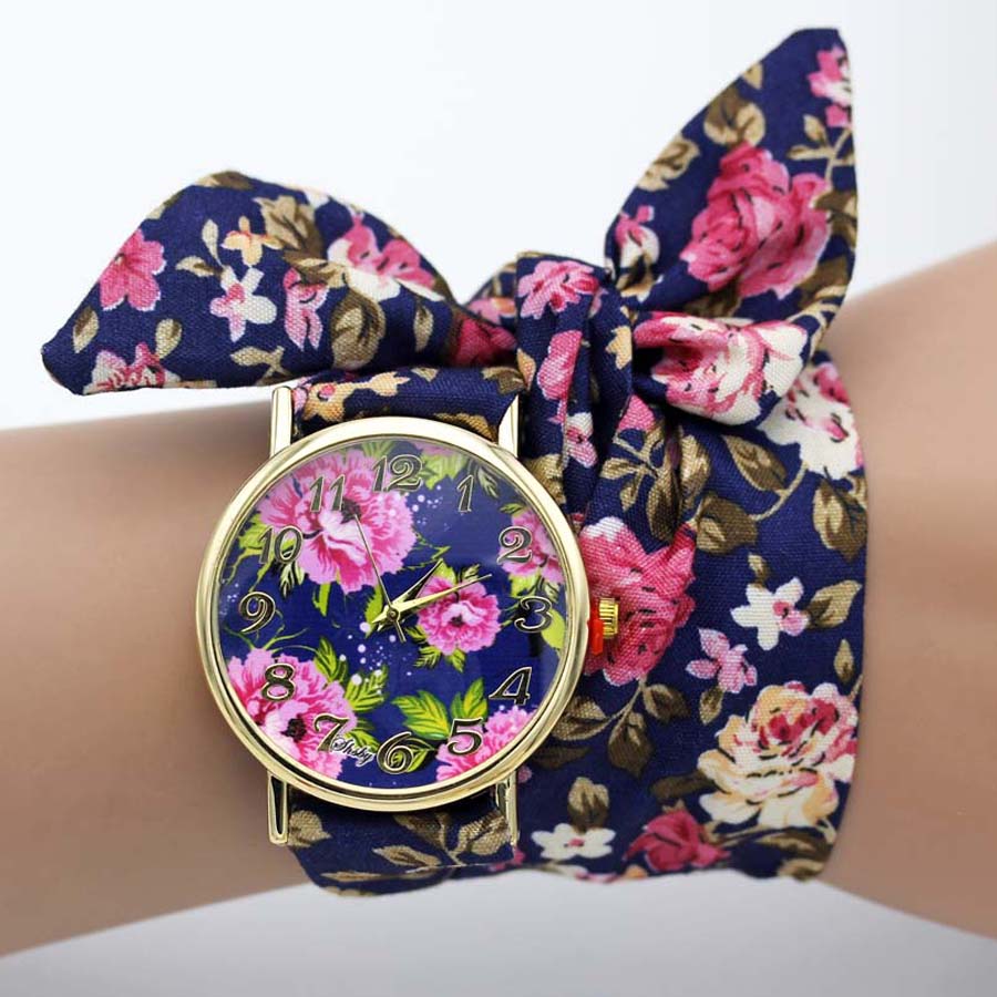 shsby design  Ladies flower cloth wristwatch fashion women dress watch high quality fabric watch sweet girls Bracelet  watch