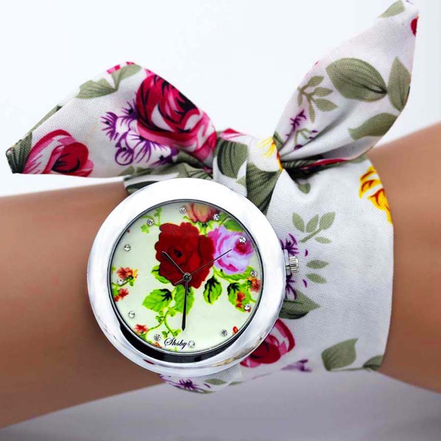 shsby design  Ladies flower cloth wristwatch fashion women dress watch high quality fabric watch sweet girls Bracelet  watch