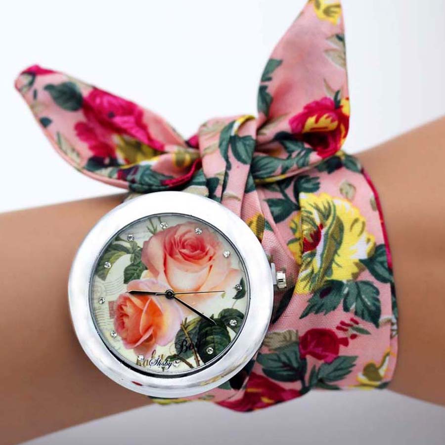 shsby design  Ladies flower cloth wristwatch fashion women dress watch high quality fabric watch sweet girls Bracelet  watch