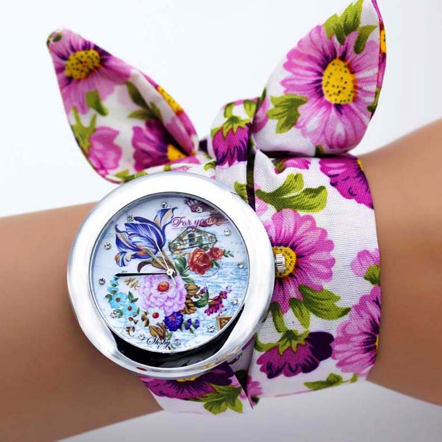 shsby design  Ladies flower cloth wristwatch fashion women dress watch high quality fabric watch sweet girls Bracelet  watch