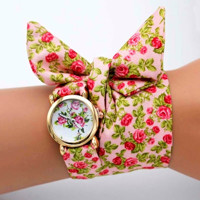 shsby design  Ladies flower cloth wristwatch fashion women dress watch high quality fabric watch sweet girls Bracelet  watch