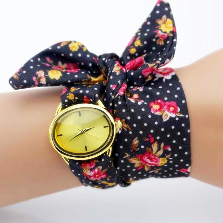 shsby new unique Ladies flower cloth wristwatch fashion women dress watch high quality fabric watch sweet girls Bracelet watch