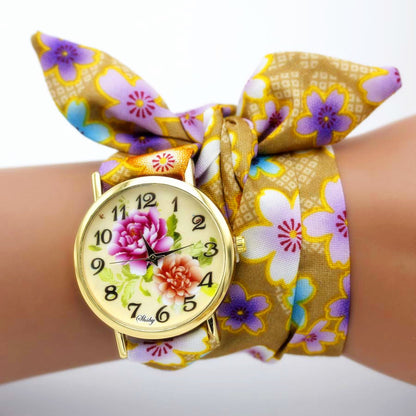 shsby new unique Ladies flower cloth wristwatch fashion women dress watch high quality fabric watch sweet girls Bracelet watch