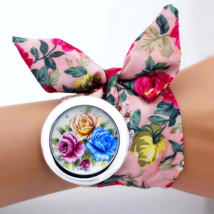 shsby new unique Ladies flower cloth wristwatch fashion women dress watch high quality fabric watch sweet girls Bracelet watch