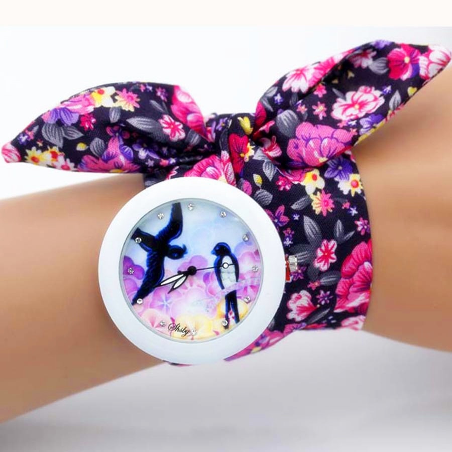 shsby new unique Ladies flower cloth wristwatch fashion women dress watch high quality fabric watch sweet girls Bracelet watch