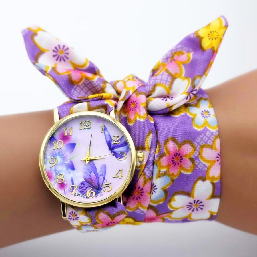 shsby new unique Ladies flower cloth wristwatch fashion women dress watch high quality fabric watch sweet girls Bracelet watch