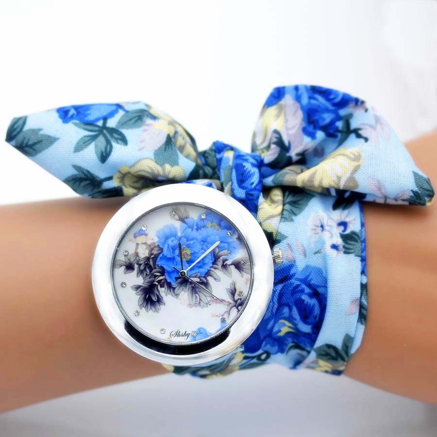 shsby new unique Ladies flower cloth wristwatch fashion women dress watch high quality fabric watch sweet girls Bracelet watch