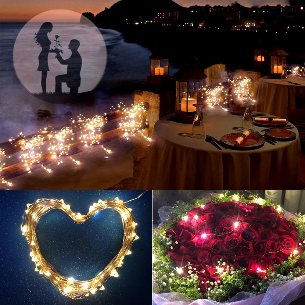 string led lights 1/5/10M 33ft 100led Battery powered outdoor Warm white copper wire christmas festival wedding party decoration