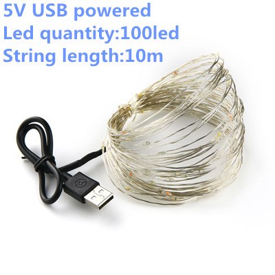 string led lights 1/5/10M 33ft 100led Battery powered outdoor Warm white copper wire christmas festival wedding party decoration